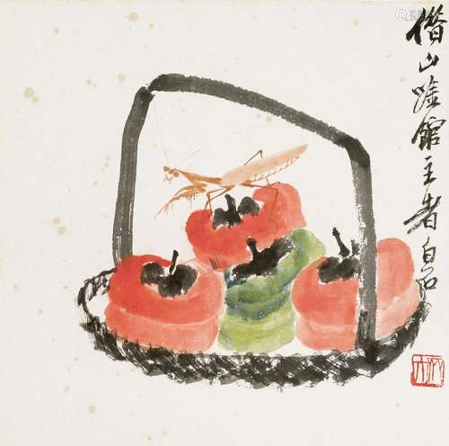 QI BAISHI (1864-1957) Persimmons and Mantis