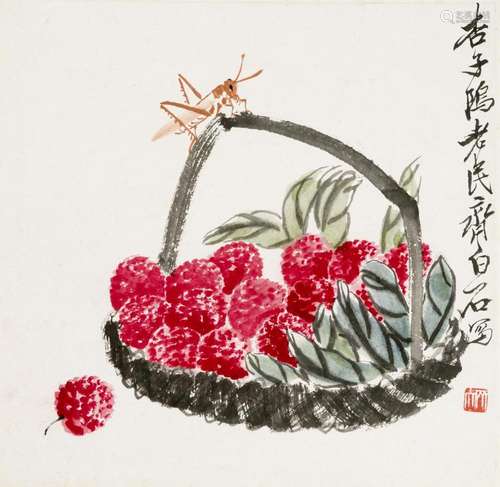 QI BAISHI (1864-1957) Lychees and Grasshopper