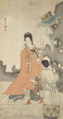 ATTRIBUTED TO CHEN HONGSHOU (1598-1652) Goddess Magu Offerin...