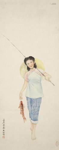 ZHU MEICUN (1911-1993) Fishing Lady