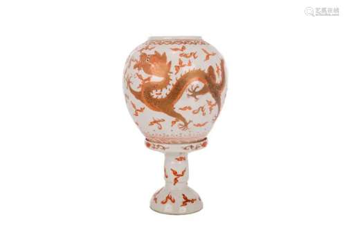 A CHINESE IRON RED DRAGON PORCELAIN LAMP W/ STAND