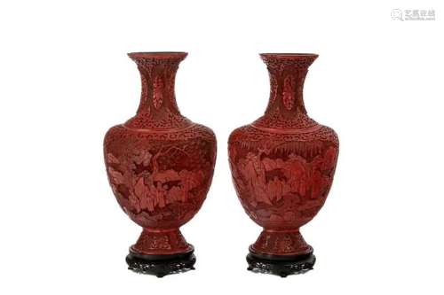 PAIR OF CHINESE CINNABAR LACQUER VASES