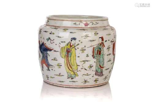 CHINESE EIGHT IMMORTALS FAMILLE ROSE PORCELAIN JAR