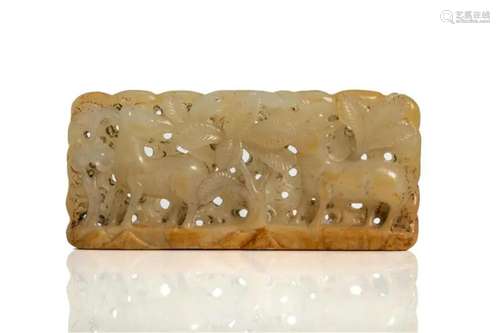 A CHINESE RECTANGULAR JADE PLAQUE OF DEERS