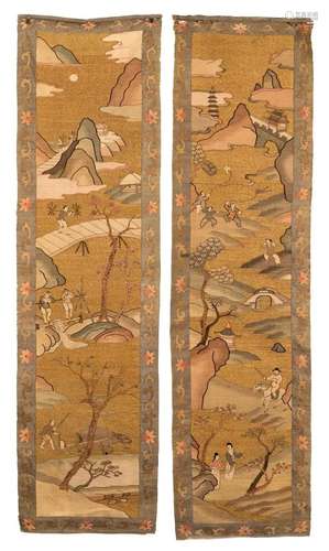 PAIR OF CHINESE KESI FIGURAL LANDSCAPE PANELS