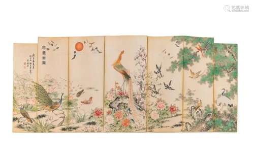 A SET OF CHINESE NATURAL CARVED & PAINTED PANELS