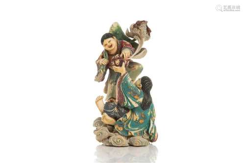 CHINESE POLYCHROME NATURAL CARVED CHILDREN