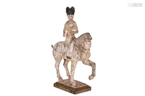 CHINESE TANG DYNASTY POTTERY LADY ON A HORSE