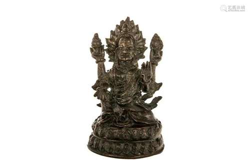 A 18TH C NEPAL BRONZE FOUR ARM TANTRIC DEITY