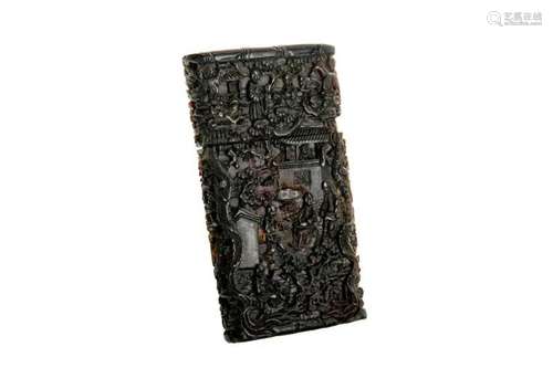 A CHINESE TORTOISE SHELL CARVED CARD CASE