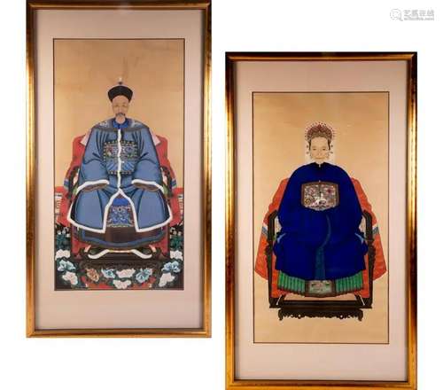 PAIR OF CHINESE ANCESTOR PORTRAIT PAINTINGS