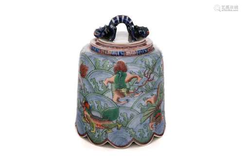 A RARE CHINESE DOUCAI PORCELAIN BELL