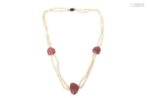 A PEARL & TOURMALINE NECKLACE