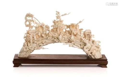 CHINESE NATURAL CARVED BRIDGE WITH WOOD STAND