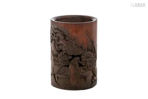 A CHINESE BAMBOO CARVED BRUSHPOT