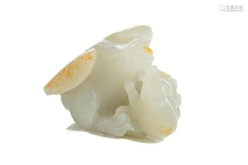 A CHINESE WHITE JADE CARVED EAGLE & BEAR