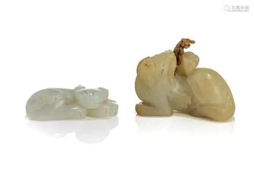 TWO CHINESE 19TH CENTURY JADE CARVED BEASTS