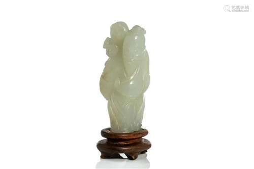 A CHINESE 18TH C WHITE JADE CARVED OLD MAN & BOY