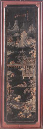 A CHINESE GILT AND LACQUER PAINTED PANEL