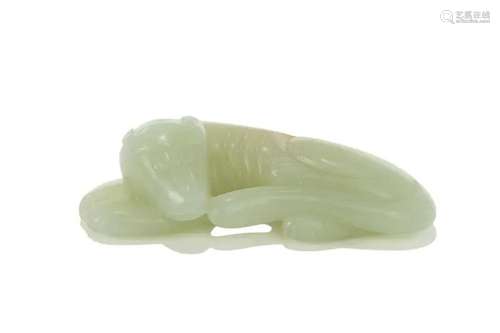 CHINESE JADE CARVED DOG W/ RUSSET INCLUSION