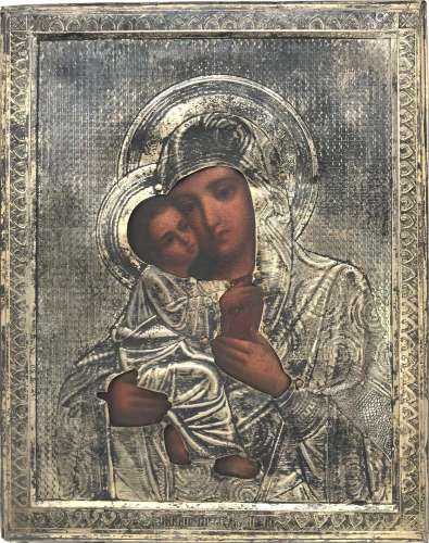Gottesmutter mit dem Kind, Oklad 84 Zolotniki, um 1900