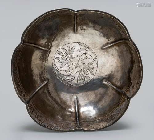 A RARE CHINESE FLOWER-SHAPED SILVER TEA BOWL, SONG DYNASTY (...