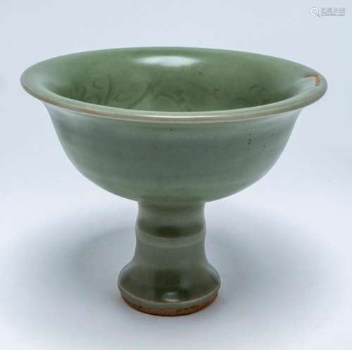 A CHINESE LONGQUAN CELADON STEM CUP, YUAN DYNASTY (1279-1368...