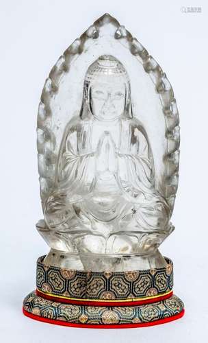 A SEATED ROCK CRYSTAL FIGURE OF BUDDHA, LATE QING DYNASTY/RE...