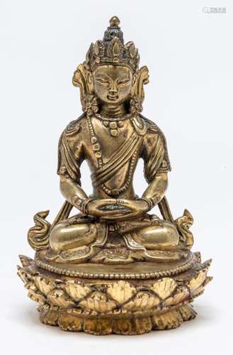 A FINE SINO-TIBETAN GILT-BRONZE FIGURE OF AMITAYUS, KANGXI P...