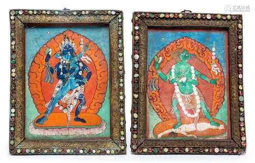 A PAIR OF TIBETAN FRAMED TSAKALI PAINTINGS, CIRCA 19TH CENTU...