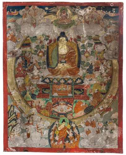 A SMALL TIBETAN TANGKA, 19TH CENTURY 22x18cm