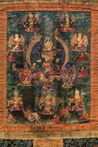 A TIBETAN THANGKA OF GREEN TARA, 19TH CENTURY 39x30cm