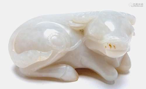 A CHINESE WHITE JADE CARVED OX, 20TH CENTURY 9.5cm long