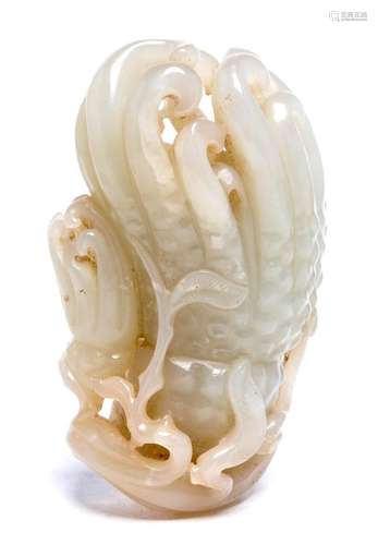 A CHINESE PALE WHITE JADE BUDDHA HAND, 20TH CENTURY 13cm hig...