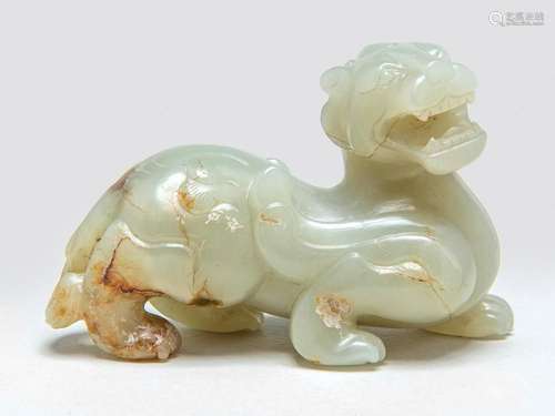 A CHINESE PALE WHITE JADE CARVED BIXIE, QING DYNASTY (1644-1...