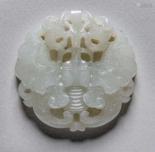 A CHINESE WHITE JADE PENDANT OF A BUTTERFLY, QING DYNASTY (1...