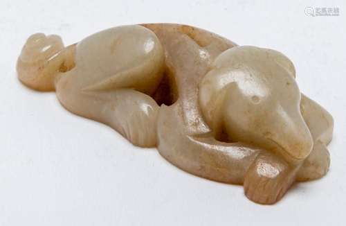 A CHINESE PALE GREY JADE DOG 7.5cm wide