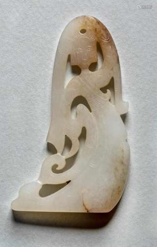 A CHINESE WHITE JADE DANCING FIGURE, HAN DYNASTY (202 B.C.-2...