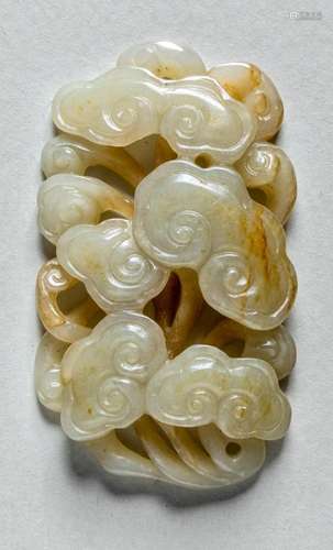 A CHINESE CELADON JADE LINGZHI PENDANT, QING DYNASTY (1644-1...