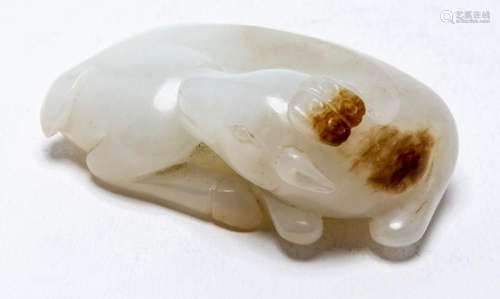 A CHINESE WHITE JADE DEER, 20TH CENTURY 6.4cm long