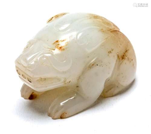 A CHINESE WHITE JADE MYTHICAL BEAST 5cm wide