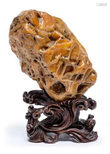 A CHINESE YELLOW WAX SCHOLAR ROCK, QING DYNASTY, 18TH/19TH C...