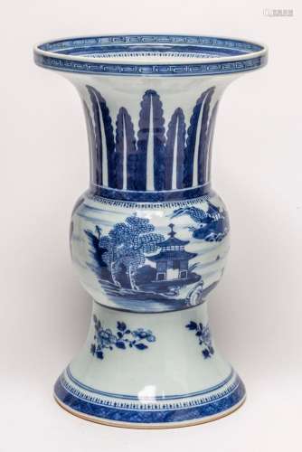 A CHINESE BLUE AND WHITE GU-FORMED VASE, QING DYNASTY, 18TH/...