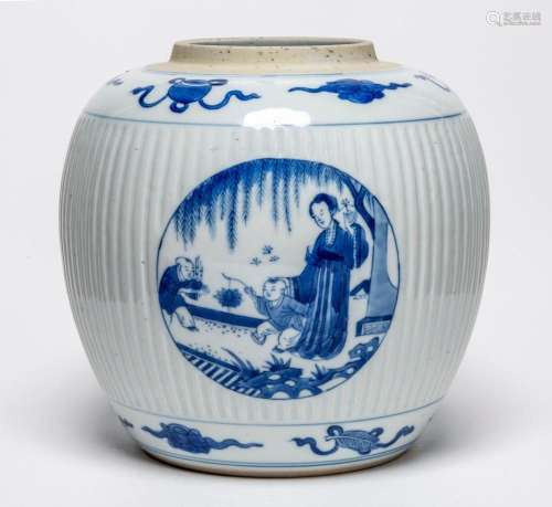 A CHINESE BLUE AND WHITE JAR, KANGXI PERIOD (1662-1722) 22.3...