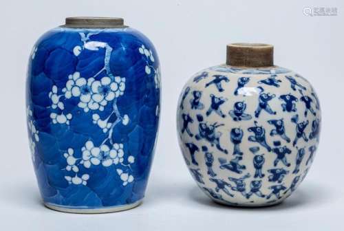 A CHINESE SOFT PASTE BLUE AND WHITE JAR, KANGXI PERIOD (1661...