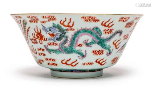 A CHINESE FAMILLE ROSE DRAGON AND PHOENIX BOWL, JIAQING SIX-...