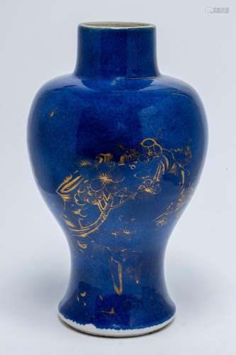 A CHINESE GILT-DECORATED POWDER-BLUE-GROUND VASE, MEIPING, Q...