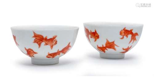 A PAIR OF CHINESE IRON-RED DECORATED \"GOLDFISH\" ...