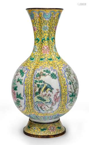 A CHINESE-PAINTED ENAMEL VASE, 19TH CENTURY 35cm high