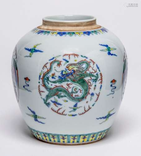 A CHINESE DOUCAI \"DRAGON AND PHOENIX\" JAR, JIAQI...